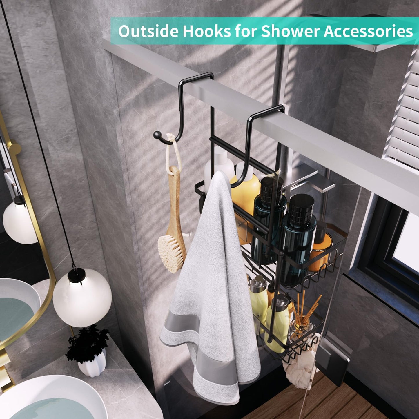 HapiRm Shower Caddy Hanging Over the Door, 2 Tier No Drilling Bathroom Shelf, Shower Shelf with Soap Holder, Waterproof Rust Resistant Bathroom Rack for Shampoo, Conditioner, Soap, Towel, Black