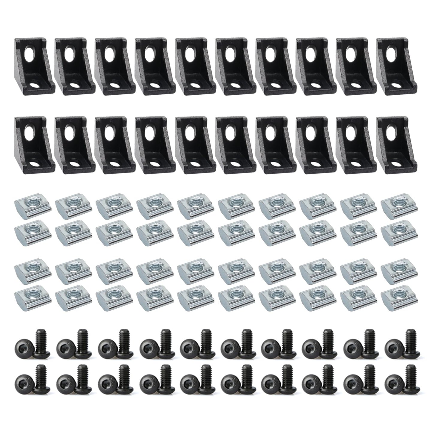 20Sets Black 2020 Series Aluminum Profile Connector Set, 20pcs Corner Bracket, 40pcs T Nuts and Hex Screw Bolt for 2020 Series Aluminum Rail Accessories