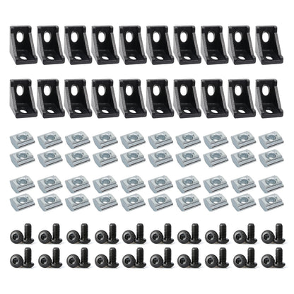20Sets Black 2020 Series Aluminum Profile Connector Set, 20pcs Corner Bracket, 40pcs T Nuts and Hex Screw Bolt for 2020 Series Aluminum Rail Accessories