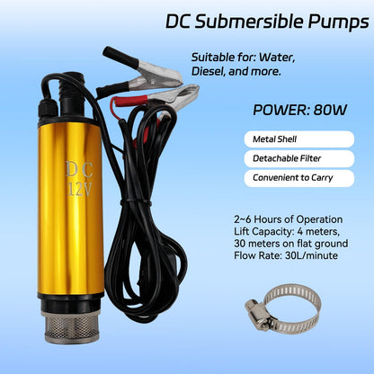 AeKeatDa DC 12V 80W Water Pump Submersible Electric Diesel Pump,8A Water Oil Diesel Fuel Transfer Fluid Pump