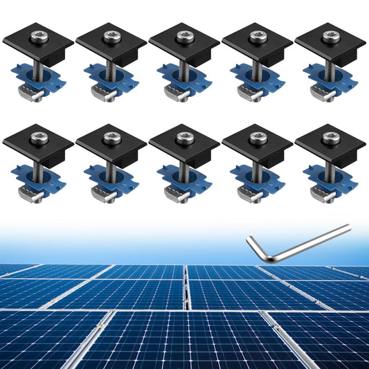 Anbte 10pcs Solar Panels Mid Clamps for Unistrut, Aluminium Solar Panel Brackets 30mm/35mm, Mounting Kit for Metal Roof, Tin Roof, Flat Roof, Sheet Roof, Black