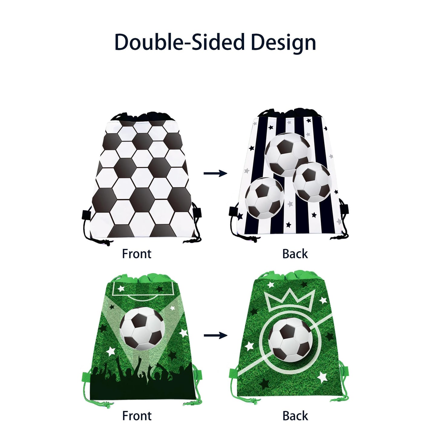 Flunyina Soccer Drawstring Bags, 12Pcs Non-Woven Fabric Soccer Bags Soccer Party Favor Backpack Bags Sports Soccer Printed Party Treat Bags Gift for Soccer Game Birthday Party Christmas