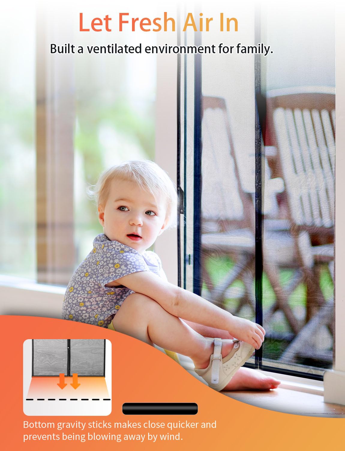 FEGO Magnetic Screen Door Fits Door Size 32"x80", Door Screen Itself Size 34"x81" Enjoy Breeze, Reinforced Fiberglass Mesh Anti-Tearing, Hands Free Entry, Pets & Kids Friendly for Patio/Front/Doorway
