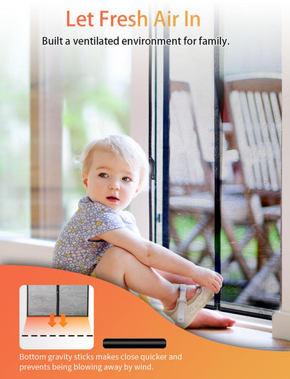 FEGO Magnetic Screen Door Fits Door Size 32"x80", Door Screen Itself Size 34"x81" Enjoy Breeze, Reinforced Fiberglass Mesh Anti-Tearing, Hands Free Entry, Pets & Kids Friendly for Patio/Front/Doorway