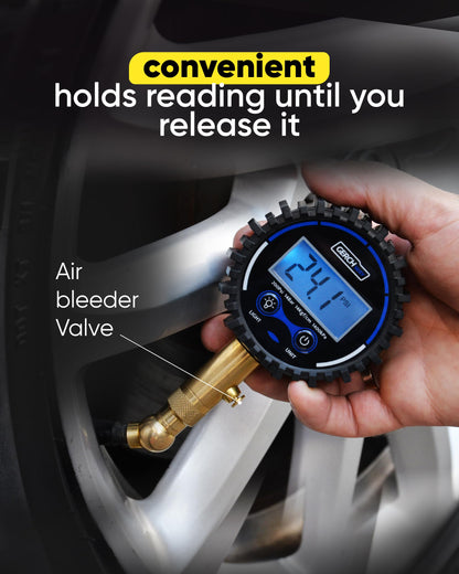 Digital Tire Pressure Gauge for Cars - Accurate Air Pressure Gauge for Tires with 360° Swivel Chuck - 200 PSI