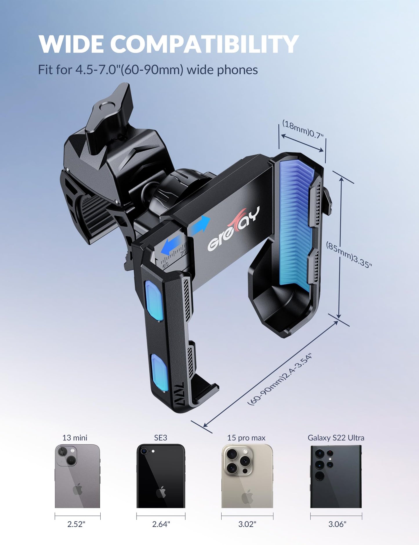 Grefay Bicycle Phone Holder Motorcycle Phone Holder 【1S Quick Release Robust Connections】 Anti Shake Universal 360° Bicycle Handlebar Holder for iPhone 15/14/13 S23/S22 4.5-7" Smartphone