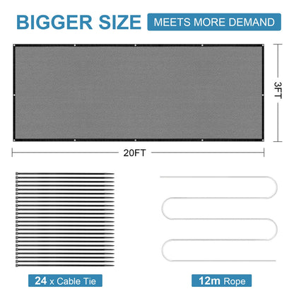 Balcony Privacy Screen 3.0ft x 20ft, Heavy Duty UV Protection Heat Resistant Privacy Curtain for Balcony, Outdoor Privacy Screen with Cable Ties and Rope for Home, Balcony, Garden