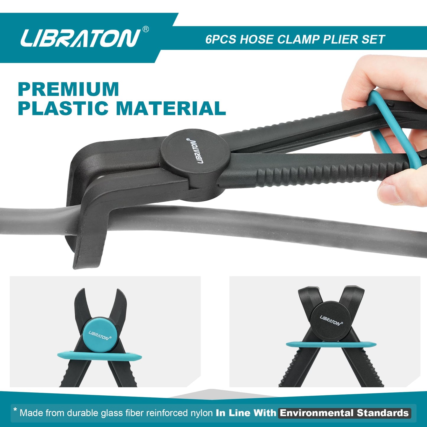 Libraton Hose Clamp Pliers Set - 6pcs Straight & 90° Pinch Off Pliers, Line Clamps for Brake, Fuel, Coolant, Flexible, Radiator, and Gas Lines