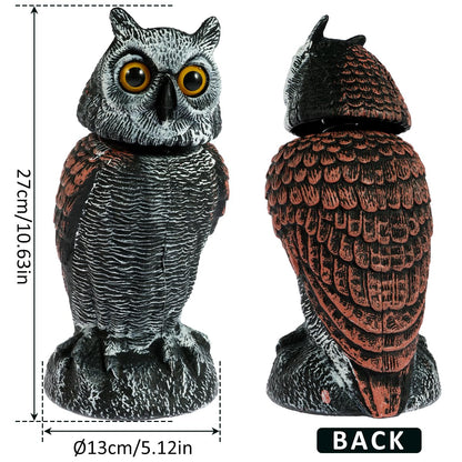 Owl Decoys to Scare Birds Away Fake Owl Decoy with Rotating Head Lifelike Scarecrow Plastic Owls to Scare Birds Waterproof Garden Owls Statue for Patio Garden Yard