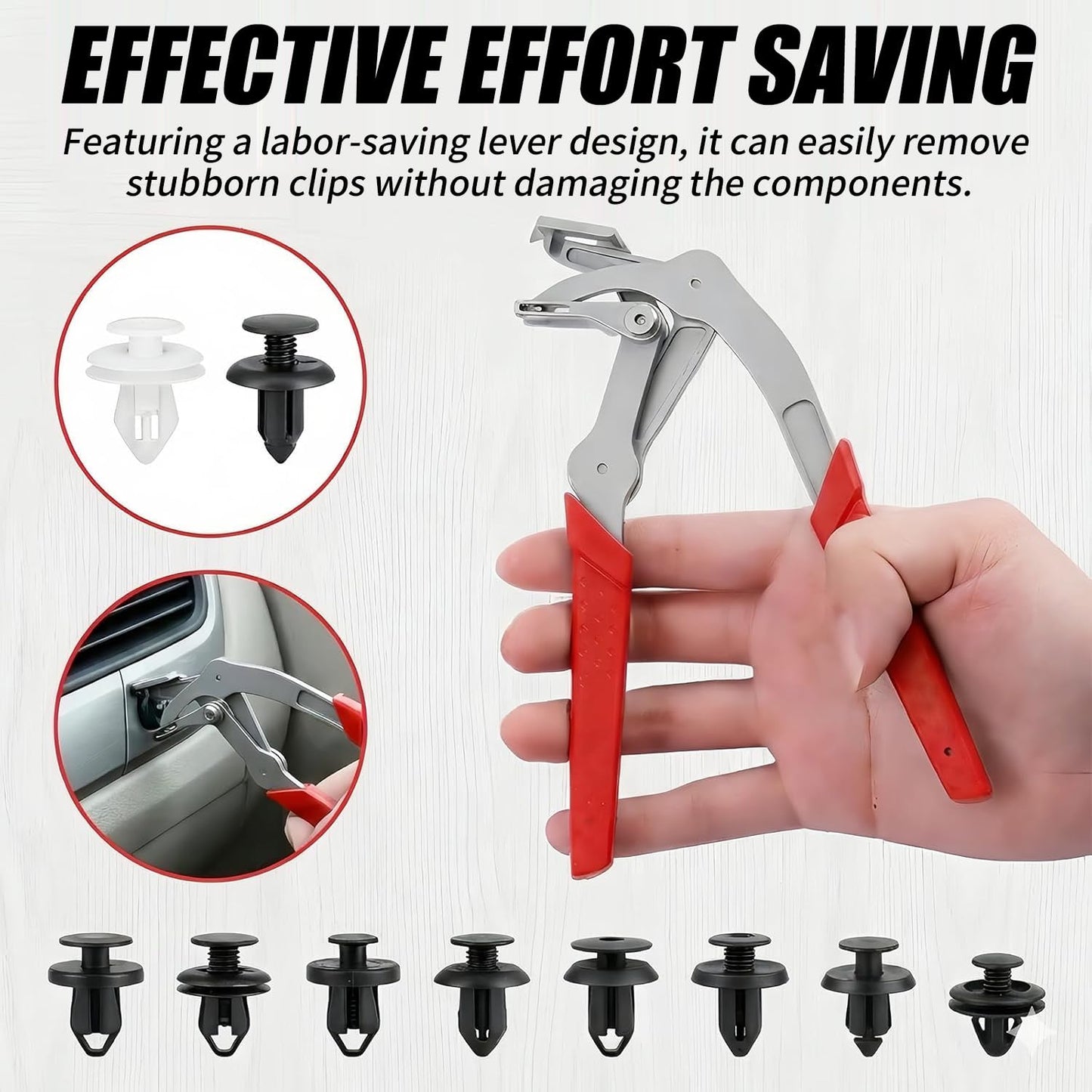 Car Clip Pliers & Trim Removal Tool, Efficient Multi-Functional Auto Snap Pliers, Spring-Loaded Fastener Rivet Remover for Auto Door Panels, Interior & Exterior Trim, Mechanic, Damage-Free Disassembly