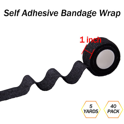 BQTQ 40 Rolls Self Adhesive Bandage 1 Inch Black Athletic Tape Cohesive Wrap Breathable Stretch Wrap Roll Sports Wrap Tape for Wrist Ankle Swelling Sprains