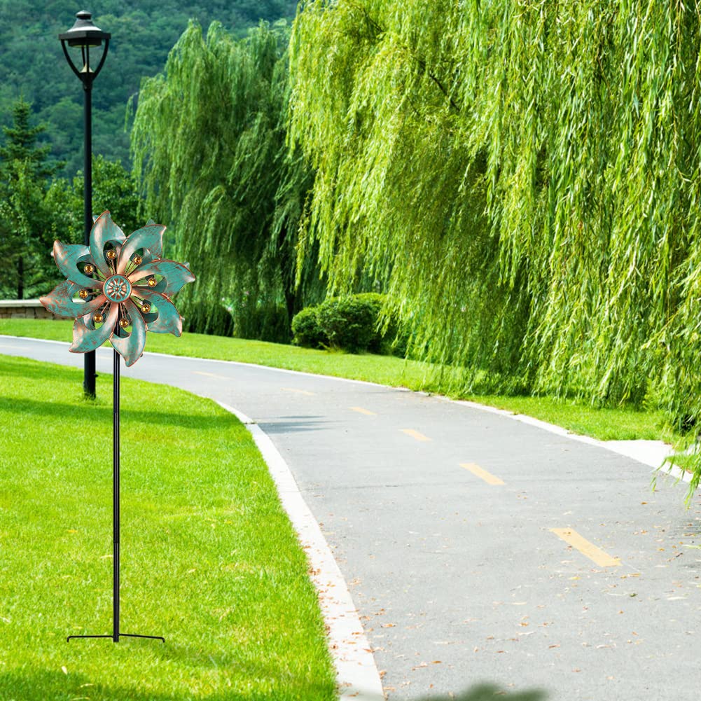 VEWOGARDEN Double Blade Wind Spinners Outdoor Small Garden Decorations, Rustproof Metal Wind Spinner for Patio, Lawn, Pathway, Yard Decor, 94cm * 25cm