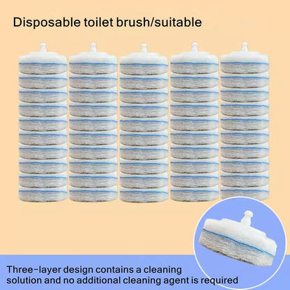 Garayma 50pcs DisposableToilet Bowl Cleaner Brush Double Layer Fibre and Sponge Toilet Brush Refills Cleaning Wand Refills