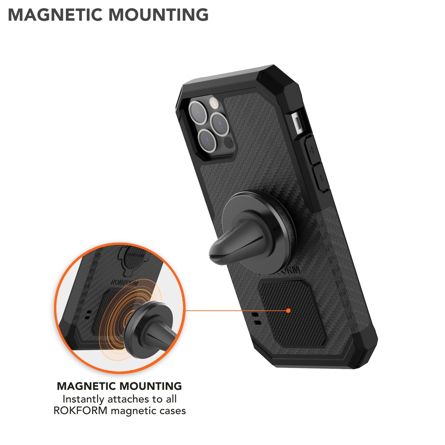 Rokform - Magnetic Air Vent Mount, Super Grip Car Truck & Van Vent Clip, Aluminum Cell Phone Holder, Removable Vent Magnet Mount, Specially Designed for Rokform Cases (Black)