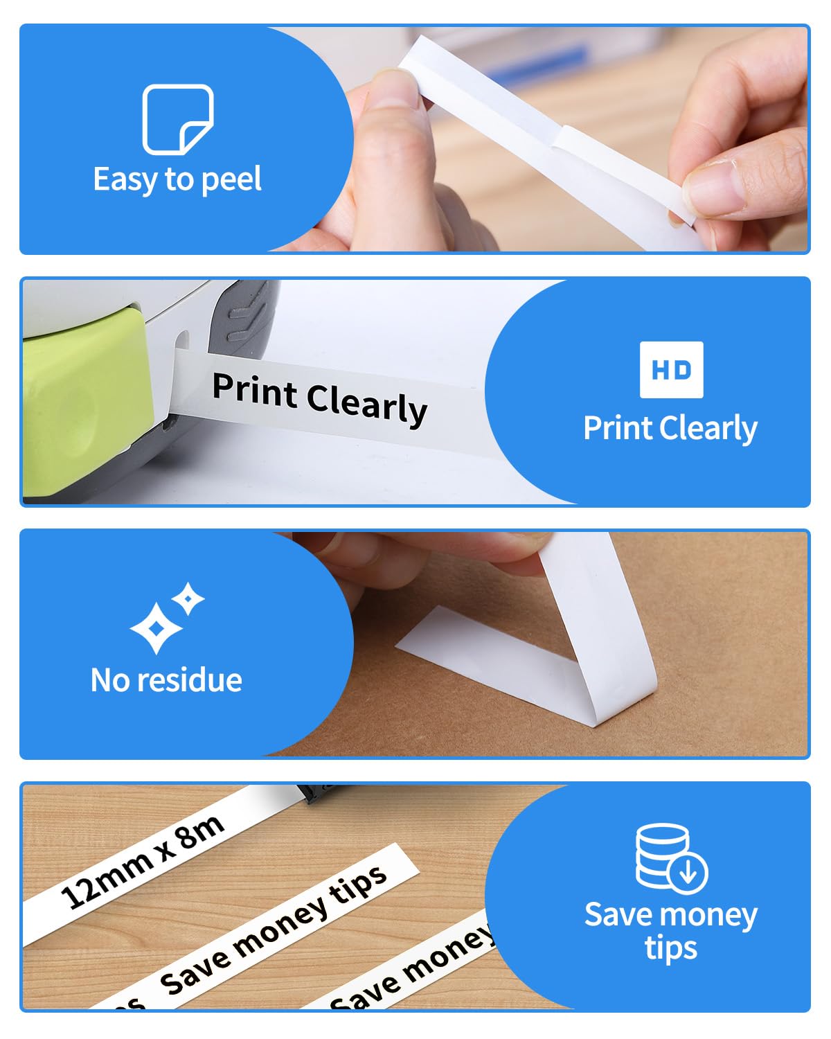 5PK Tze-231 PTH110 D210 Label Maker Tape 12mm Compatible with Brother P Touch Label Tape 12mm Tze231, Compatible for Brother P-Touch PT-D200 D220 D400AD H110 H200BP D600 1230, Tze Tz 12 mm 0.47 White