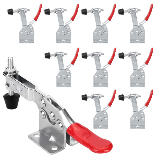 chfine 10 Pack Hold Down Adjustable Toggle Clamp Hand Tool, Woodworking Latch Antislip Red Clamps Holding Capacity Horizontal Heavy Duty Toggle Clamps GH-201B 220lbs/100kg Quick Release Tool