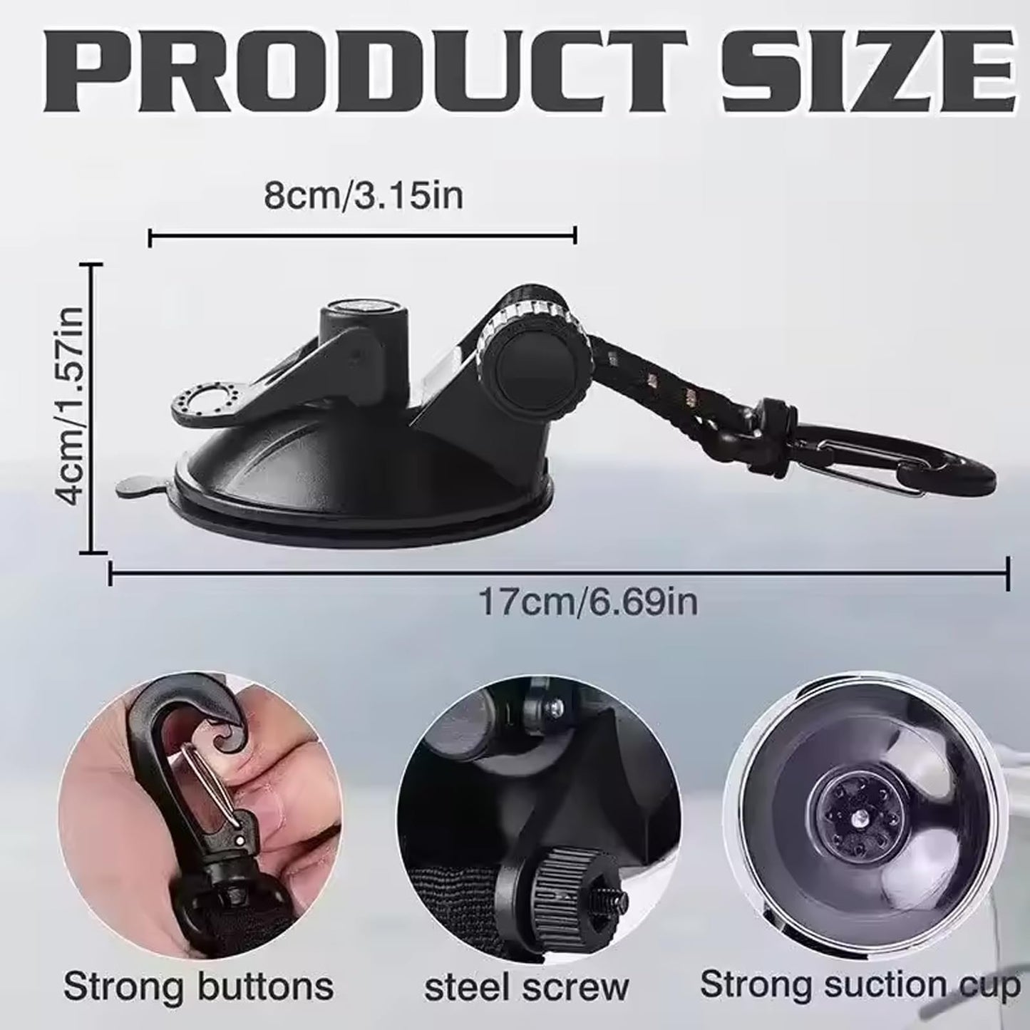 Naturezhen 4Pcs Heavy Duty Suction Cup Hooks, Aluminum Buckle Vacuum Suction Cup with Hooks, Outdoor Strong Suction Cups Anchor for Outdoor Camping, Tie Downs, Tarp Accessories & Car Side Awning