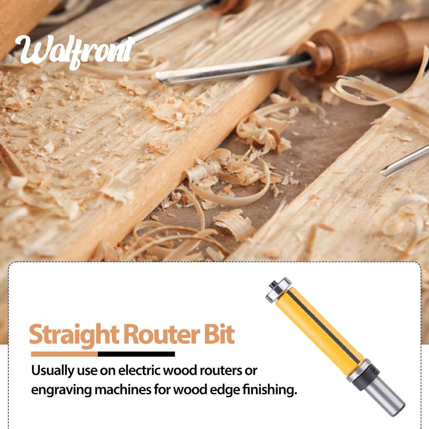 1/2" Shank Straight Router Bit Woodworking Flush Trim Router Bit Tool 2-1/2"L x 3/4''Dia with Long Cutter, Top and Bottom Bearing