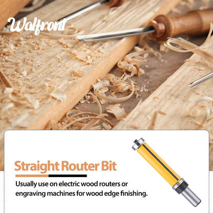 1/2" Shank Straight Router Bit Woodworking Flush Trim Router Bit Tool 2-1/2"L x 3/4''Dia with Long Cutter, Top and Bottom Bearing