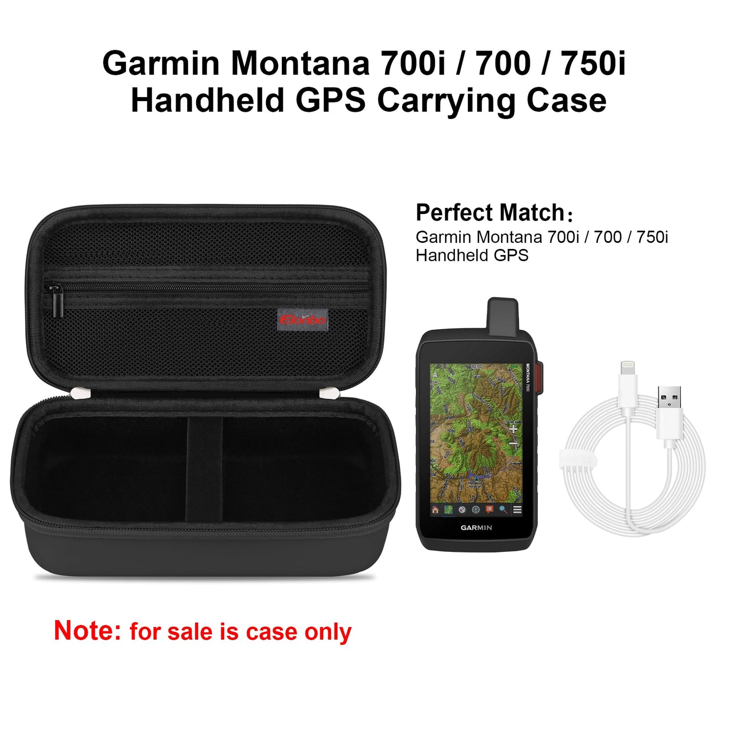Elonbo Carrying Case for Garmin Montana 700i / 700 / 750i Handheld GPS, Handheld Satellite Communicator Travel Holder, Extra Mesh Pocket Fits USB Cable, Black.