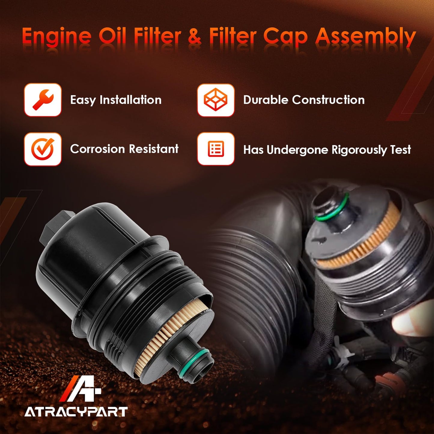 Engine Oil Filter, Compatible With 2020-2023 Jeep Wrangler JL, 2021-2023 Jeep Gladiator, 2020-2023 Ram 1500 DT 3.0L V6 EcoDiesel, Replaces# 68507598AA, 68498720AA