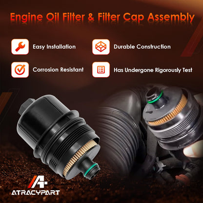 Engine Oil Filter, Compatible With 2020-2023 Jeep Wrangler JL, 2021-2023 Jeep Gladiator, 2020-2023 Ram 1500 DT 3.0L V6 EcoDiesel, Replaces# 68507598AA, 68498720AA