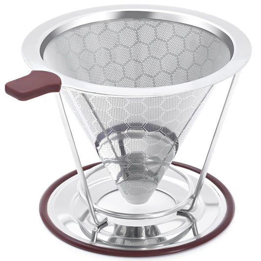 Pour Over Coffee Dripper, Stainless Steel Coffee Filter Reusable Pour Over Coffee Filter Cone Coffee Dripper… (Removable 1-2Cup)