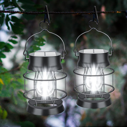 Solar Lantern Outdoor,Solar Lights Outdoor Waterproof Garden Lights,2 Pack Metal Hanging Lanterns Outdoor White LED Lighting for Yard Patio Pathway Garden Decorations