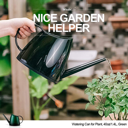 WhaleLife Indoor Watering Can for House Bonsai Plants Garden Flower Long Spout 40oz 1.4L 1/3 Gallon Small Modern (Green)