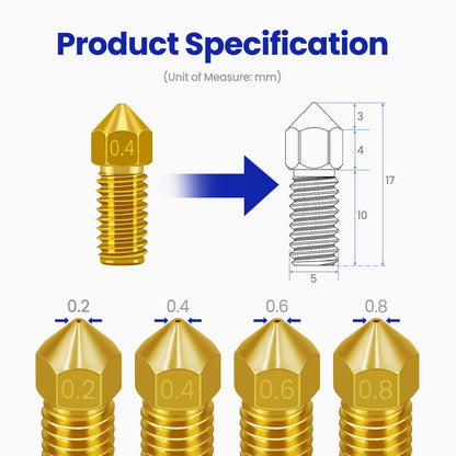3D Printer Nozzles 12 pcs M5 Nozzle, Park Sung Brass Nozzles with High Temperature Resistance Upgraded Fully Fit for AnkerMake M5 Ender 3 Ender 3 V2 Ender 3 pro, 0.2mm, 0.4mm, 0.6mm, 0.8mm Nozzle Kit