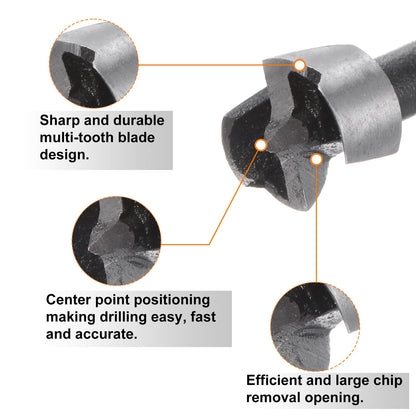 HARFINGTON 2pcs Forstner Drill Bits 12mm (15/32") Multi-Tooth Serrated Carbon Steel Wood Hinge Drill Bit with 1/4" Hex Shank for Hardwood Softwood Plywood Drilling Woodworking