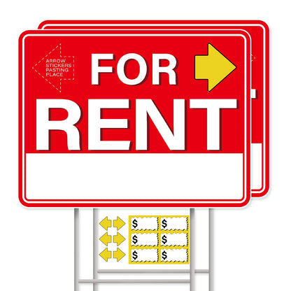 GXGGUS For Rent Signs with Stand,2 PCS 17" x 13" Double-Sided Yard Signs with Arrow Stickers Pricing Stickers, House Car Rental Supplies