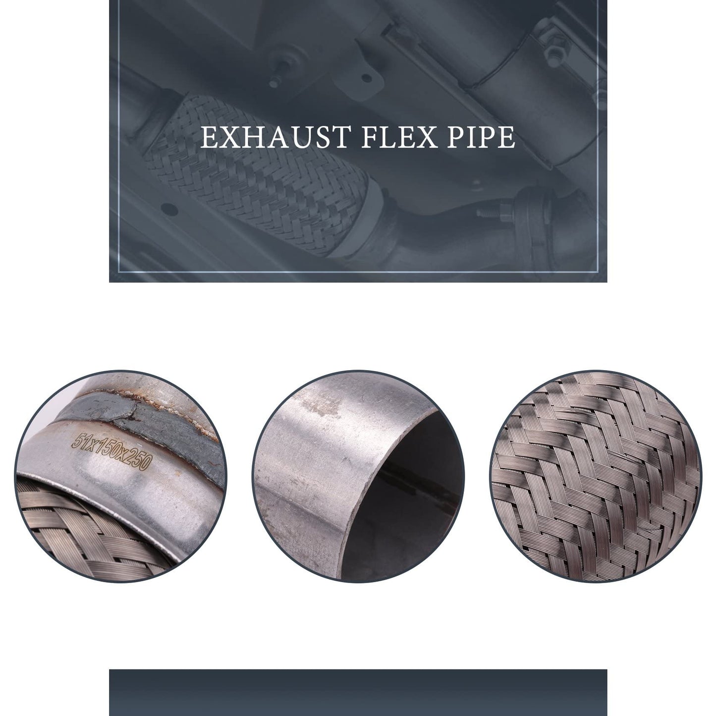 Teppich 2" x6" Exhaust Flex Pipe Stainless Steel Double Braid 10" OL Universal Modified Stainless Steel Flexible Connection Braided Pipe