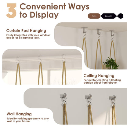 Bamworld Hanging Shelves Plant Hanger Indoor Window Plant Shelves Wood Plant Wall Shelf Window Sill Plant Shelf Indoor Hanging Plant Stand Living Room Decor Garden Boho Decor