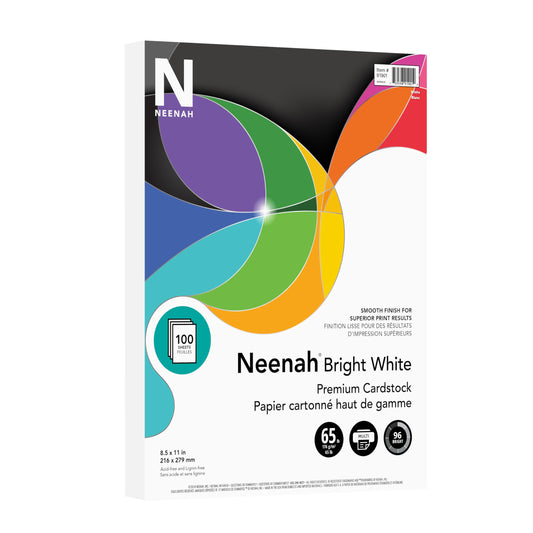 Neenah Premium Cardstock, 8.5" X 11", 65 lb/176 GSM, Bright White, 100 Sheets (91901)