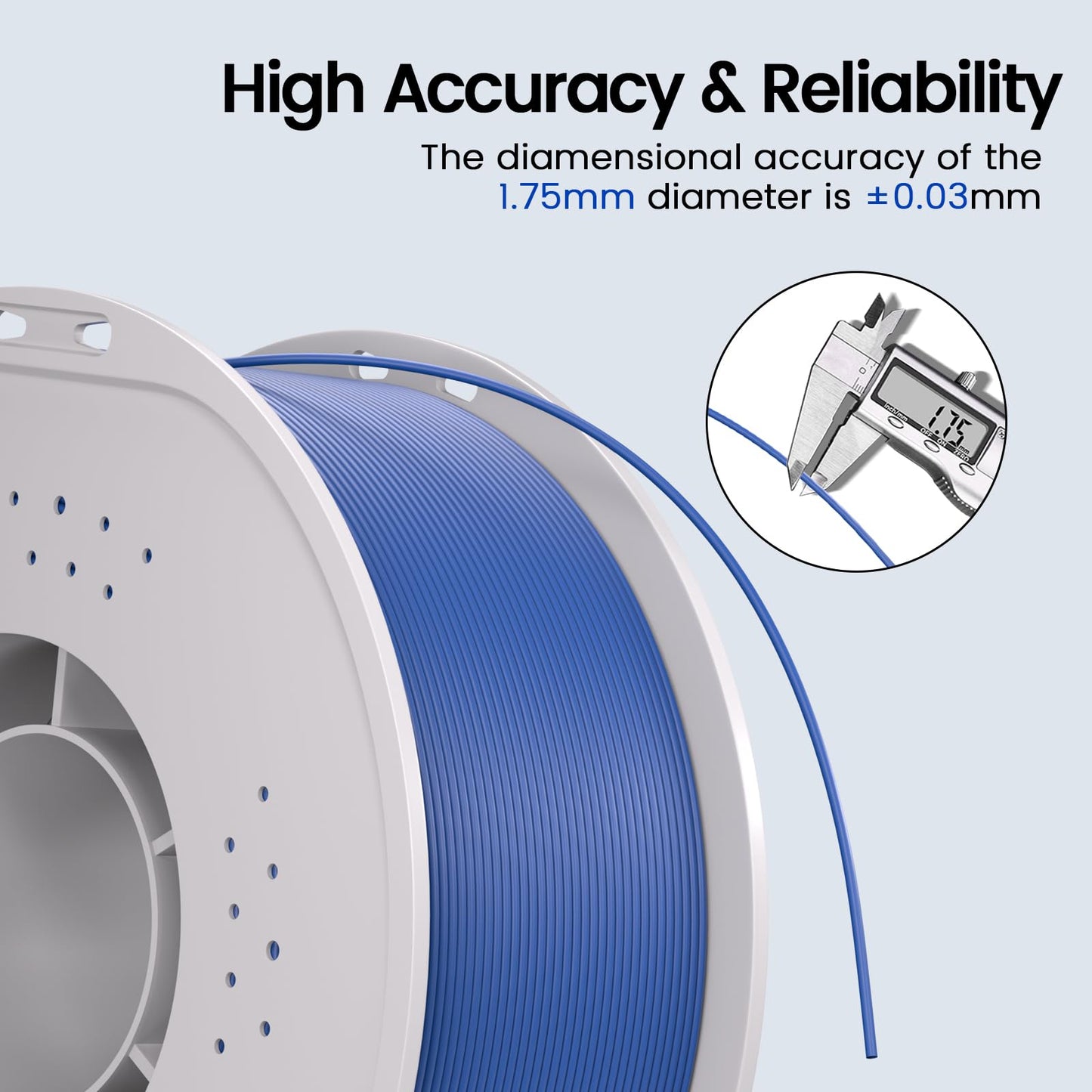 3D Printer Filament,PLA Filament 1.75mm Dimensional Accuracy±0.03mm Neatly Wound 3D Printing Filament Compatible with Bambu Lab/Anycubic/Creality All 3D Printers-1kg Spool (2.2lbs)-Blue