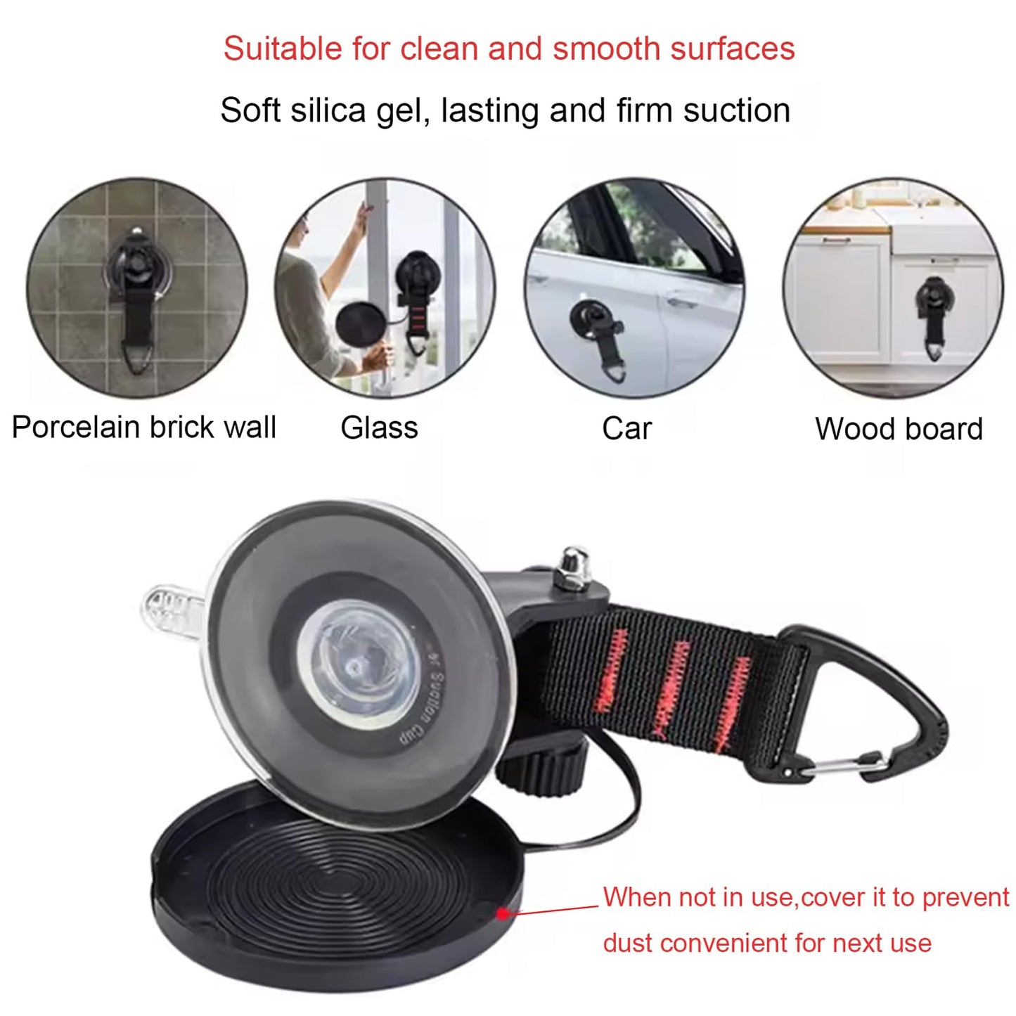 Naturezhen 4Pcs Heavy Duty Suction Cup Hooks, Aluminum Buckle Vacuum Suction Cup with Hooks, Outdoor Strong Suction Cups Anchor for Outdoor Camping, Tie Downs, Tarp Accessories & Car Side Awning