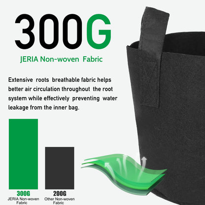 JERIA 12-Pack 5 Gallon, Vegetable/Flower/Plant Grow Bags, Aeration Fabric Pots with Handles (Black)