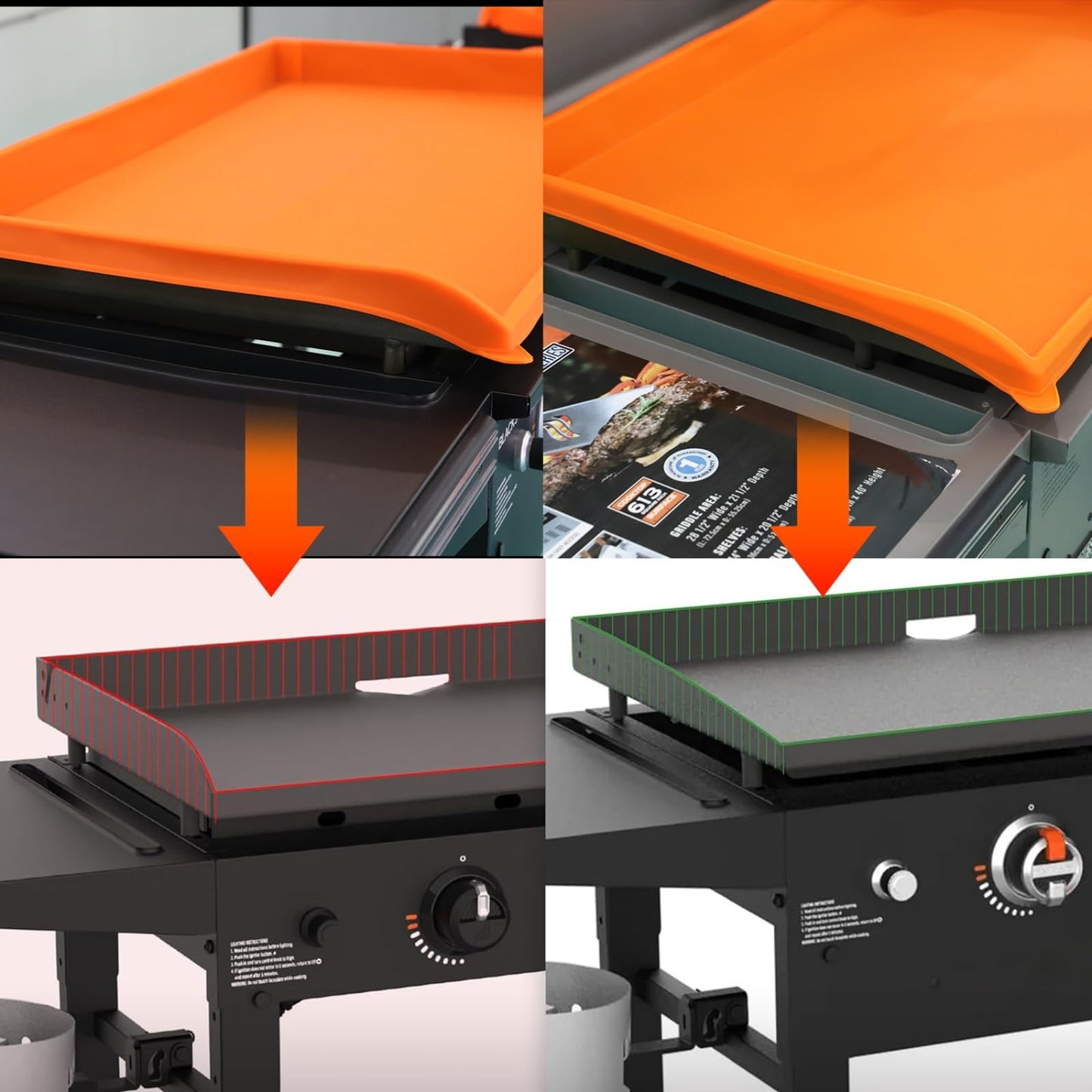 Silicone Blackstone Griddle Mat Cover, 22 Inch High-Edge Full Coverage with Grips, Grill Buddy Mat for Outdoor, All Season Cooking Surface Protector for Blackstone, BBQ Accessories (Orange, 22")