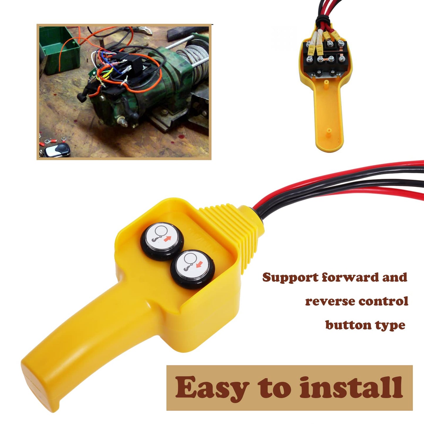Winch Control Handle, Winch Wired Controller Hand Control Assembly Push Button Style 12V for Capstan 1500lbs‑5000lbs, Yellow by Swess