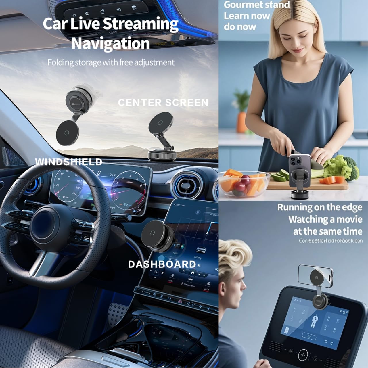 2026 Upgraded 360°Car Phone Holder Mount,Foldable Adjustable Suction Cup Phone Holder car,98LBS Strongest Suction & 2800gf Strongest,for Your Car/Gym/Mirror (Black)
