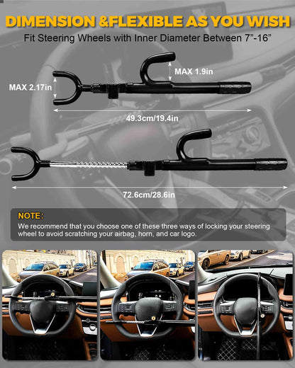 Tevlaphee Steering Wheel Lock Anti-Theft Device Security Car Lock Anti Theft Visible Car Steering Wheel Lock Antitheft Locking Devices Adjustable Car Wheel Lock with 3 Keys (Black)