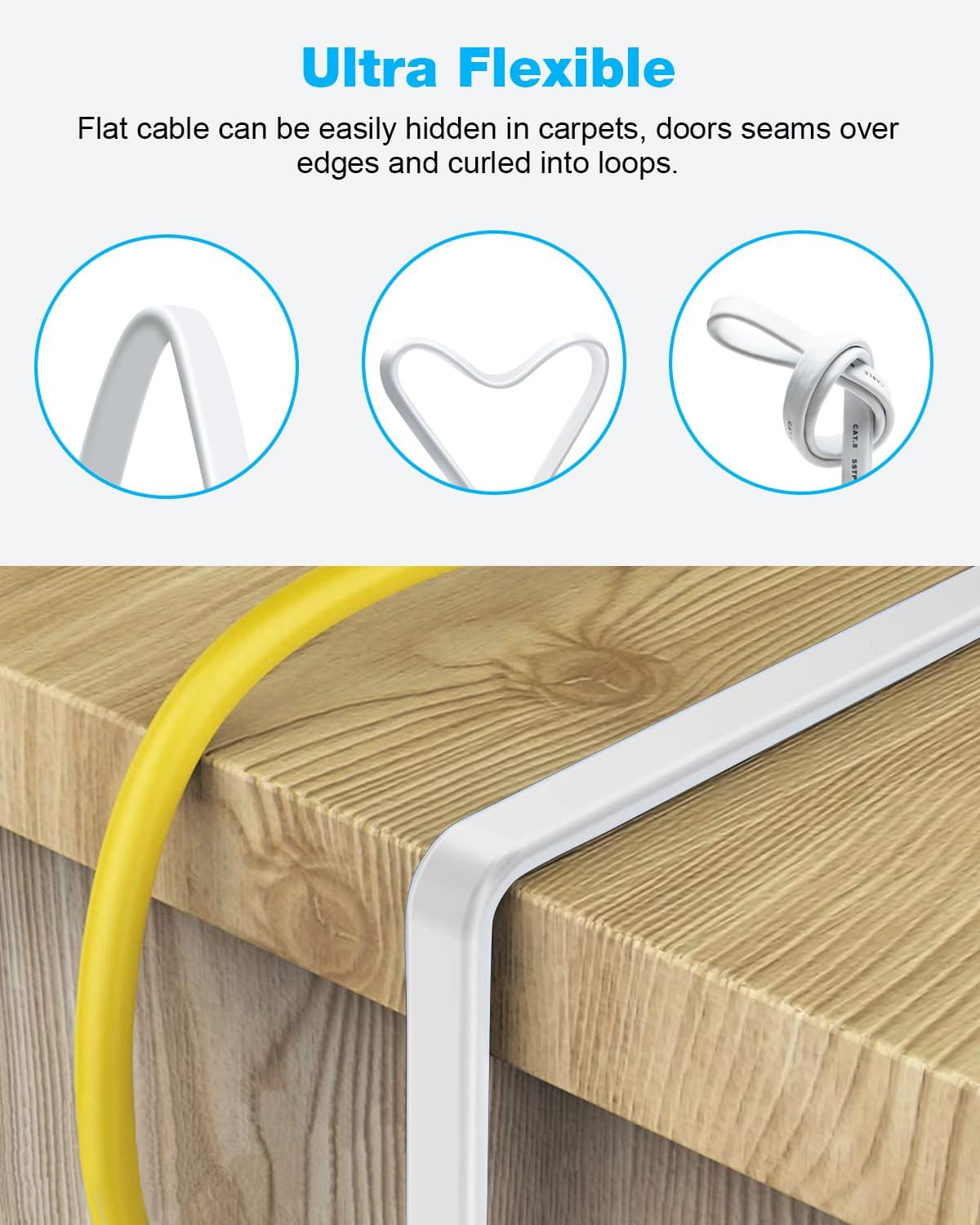 DDMALL CAT 8 Ethernet Cable 82ft, High Speed 40Gbps 2000MHz Flat CAT8 Patch Cord, Gigabit Internet Network LAN Cable with Gold Plated RJ45 for Gaming, Modem, Router, X box, PC (82ft White)