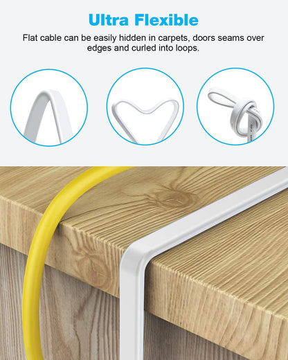 DDMALL CAT 8 Ethernet Cable 82ft, High Speed 40Gbps 2000MHz Flat CAT8 Patch Cord, Gigabit Internet Network LAN Cable with Gold Plated RJ45 for Gaming, Modem, Router, X box, PC (82ft White)