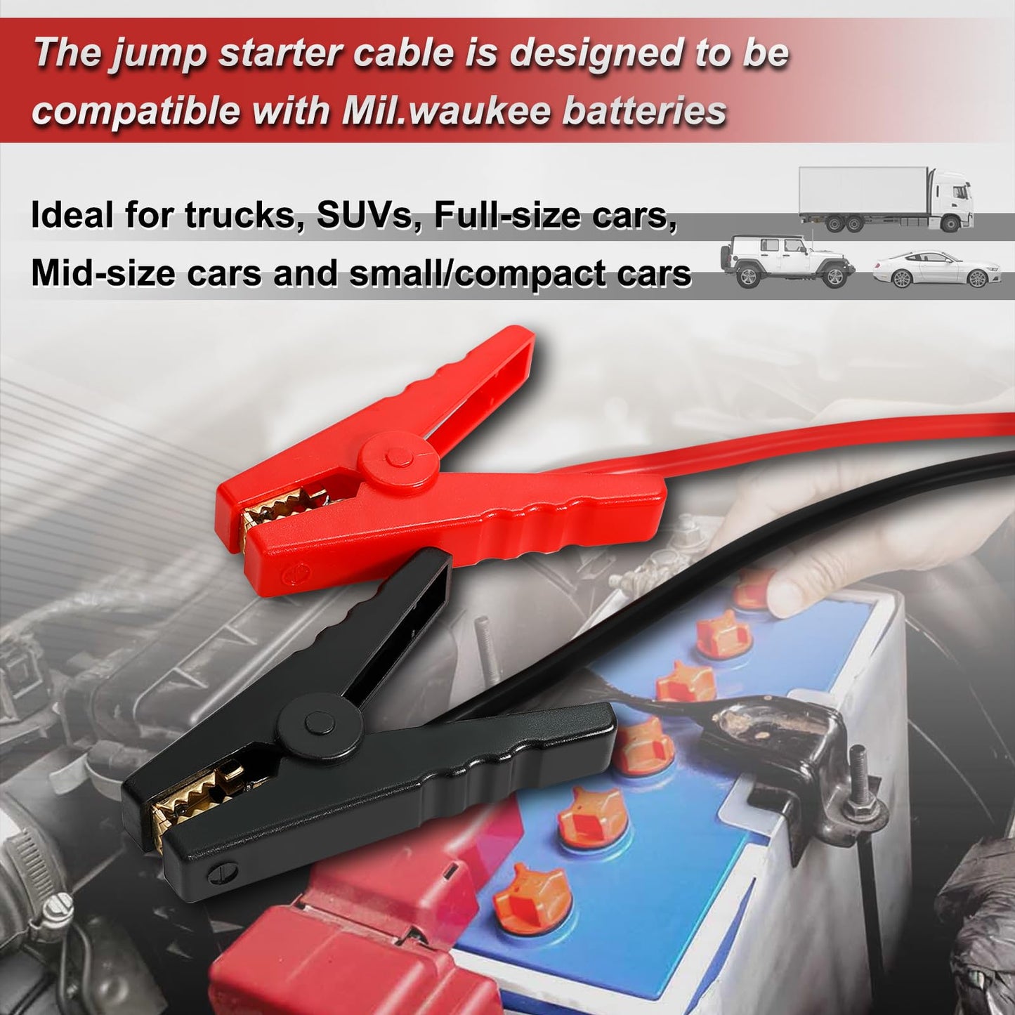 Jumper Cable Clamps Compatible with Mil.Waukee Compatible with M18 18V Battery Jumper Starter, 3.9ft 8AWG Automotive Booster Cable