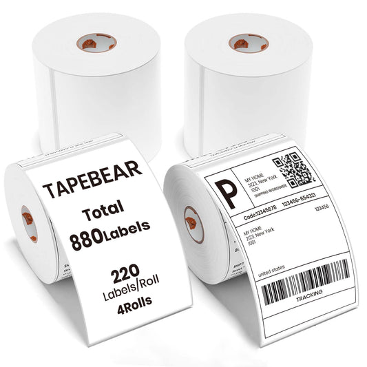 TAPEBEAR 4x6 Direct Thermal Labels 880Labels, Top-Coated, Waterproof Oilproof, Scratch Resistant, BPA/BPS-Free, Blank Stickers Address Shipping Labels Clearly Printed for Printers, Small Business