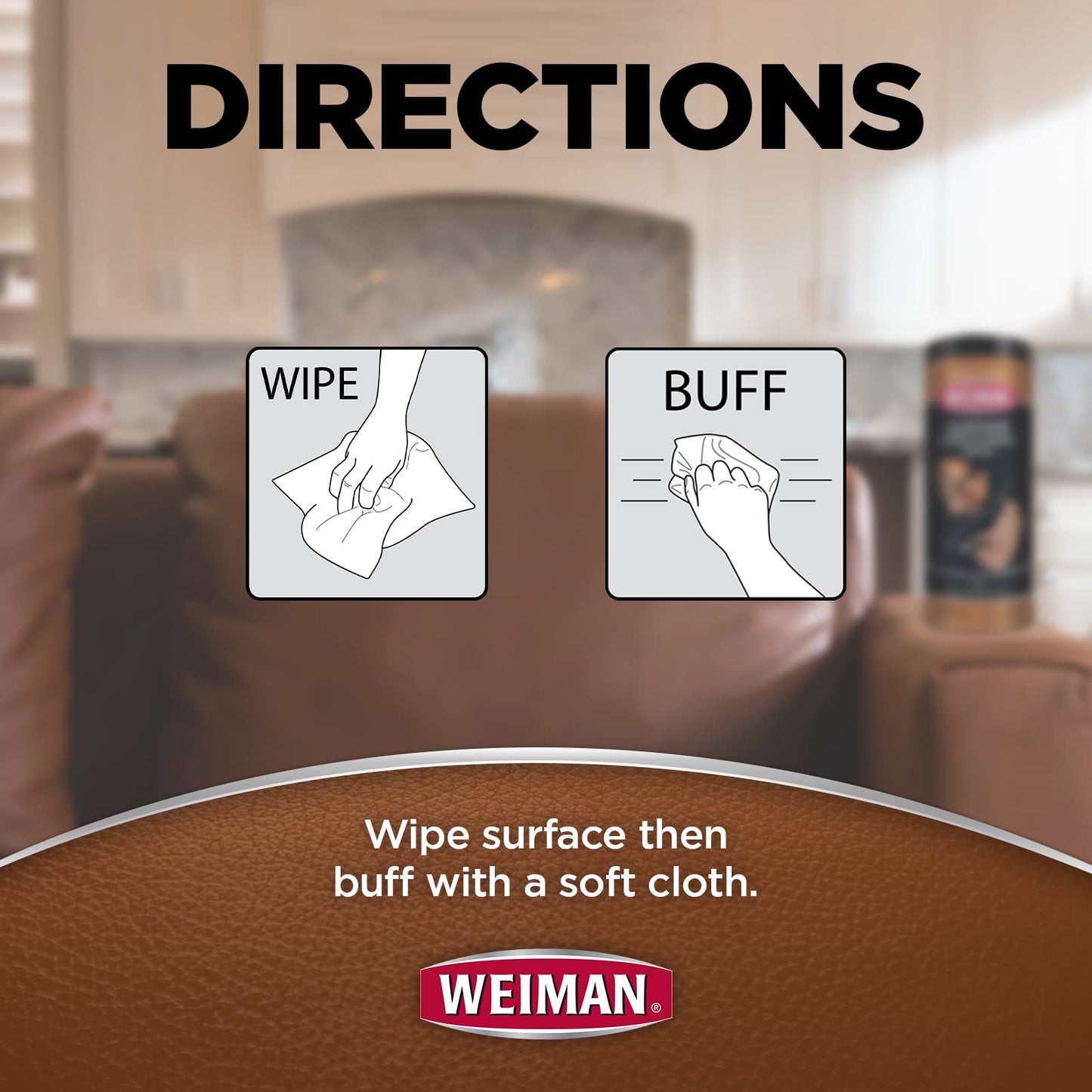 Weiman Leather Wipes - 2 Pack with Microfiber Cloth - Clean Condition UV Protection Help Prevent Cracking or Fading of Leather Couches Car Seats Shoes