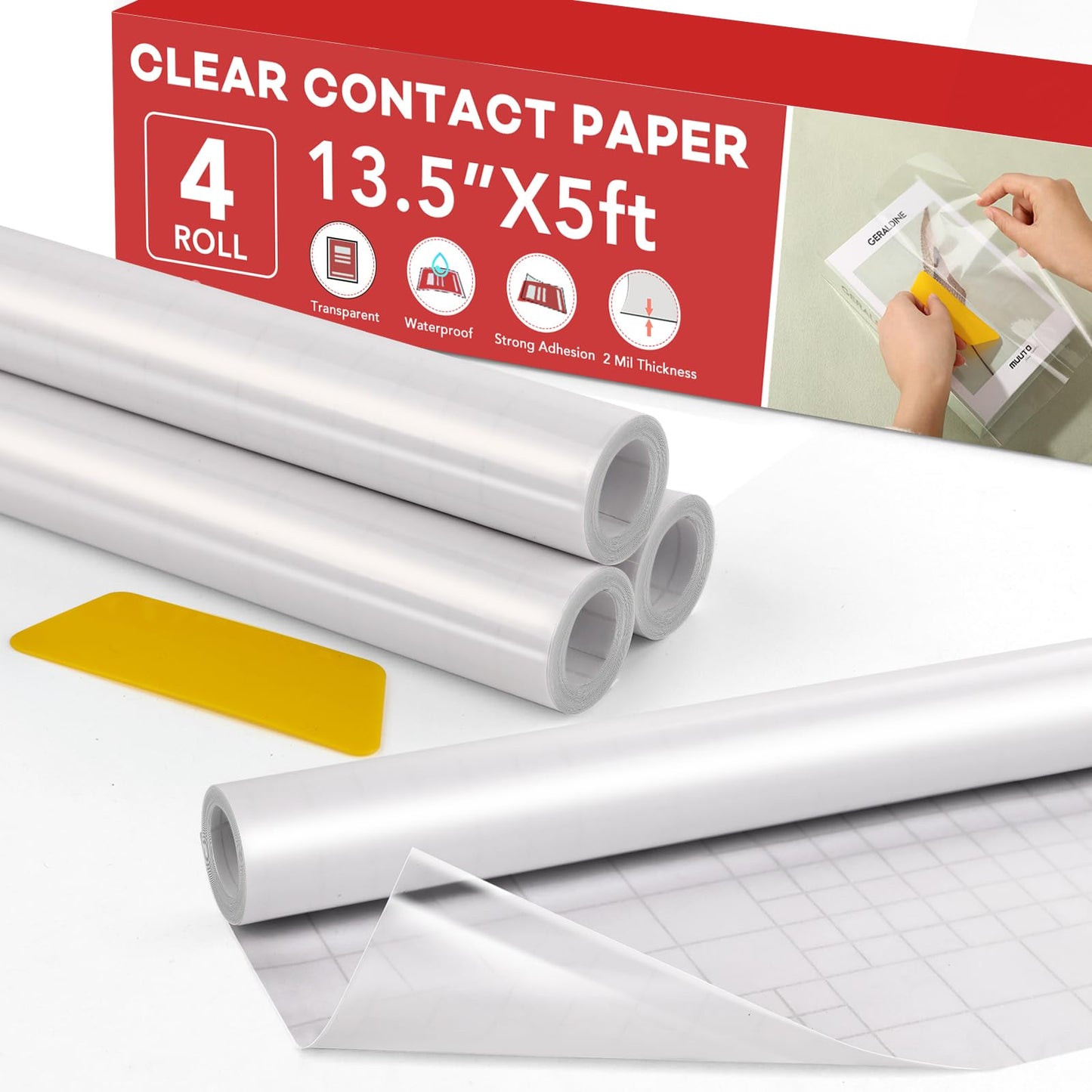 ZENOWICK Clear Contact Paper 4 Rolls , Plastic Book Covers 13.5 in x 5 ft , Contact Paper Peel and Stick , Clear Adhesive Protective Liner for Cupboards & Protective Covering