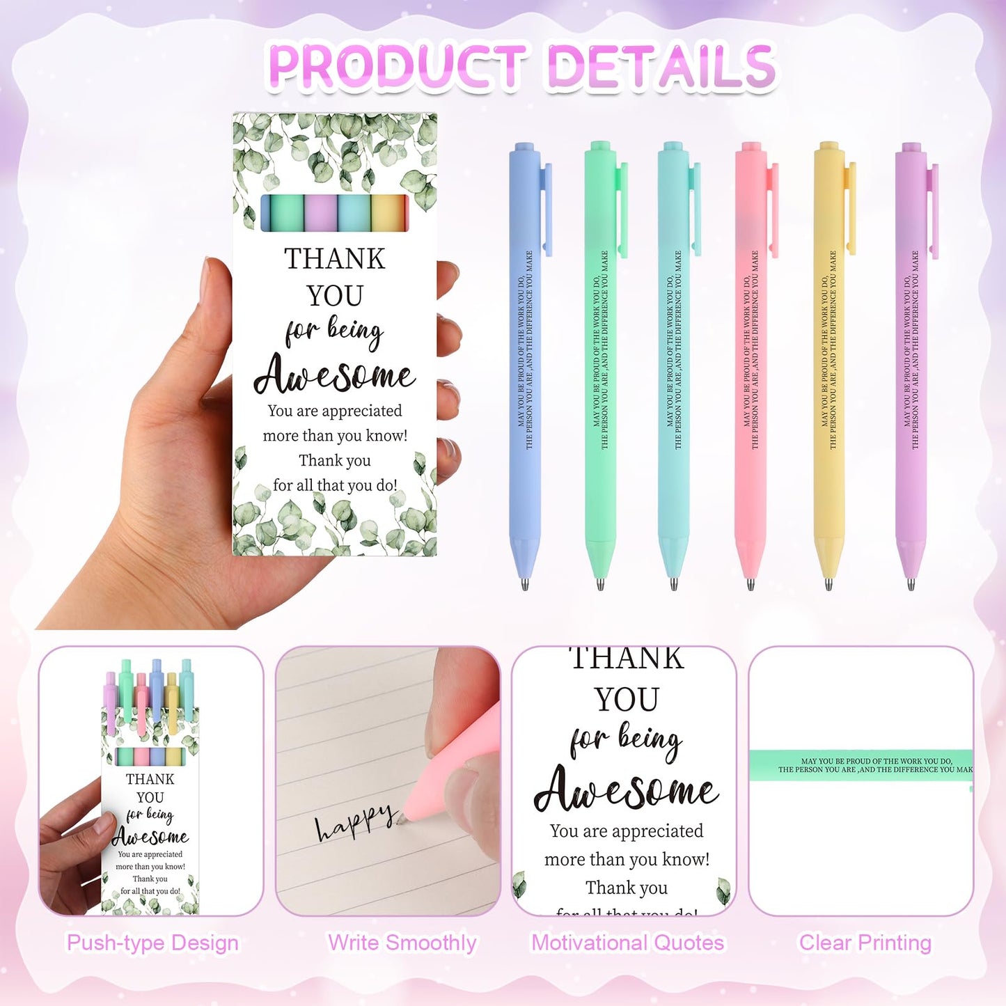 84 Pcs Inspirational Gifts Include Motivational Ballpoint Pens with Thank You Gift Boxes Appreciation Gifts for Coworkers Employee Colleagues Volunteer Teacher Nurse Back to School End of Year Gift