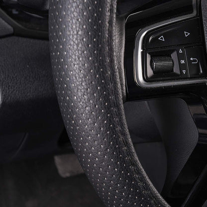 CAR Pass Classical Leather Automotive Universal Steering Wheel Covers (Black)